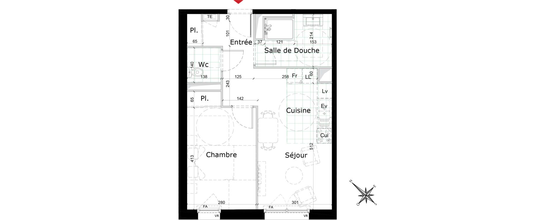 Appartement T2 de 44,11 m2 &agrave; Reims Courlancy