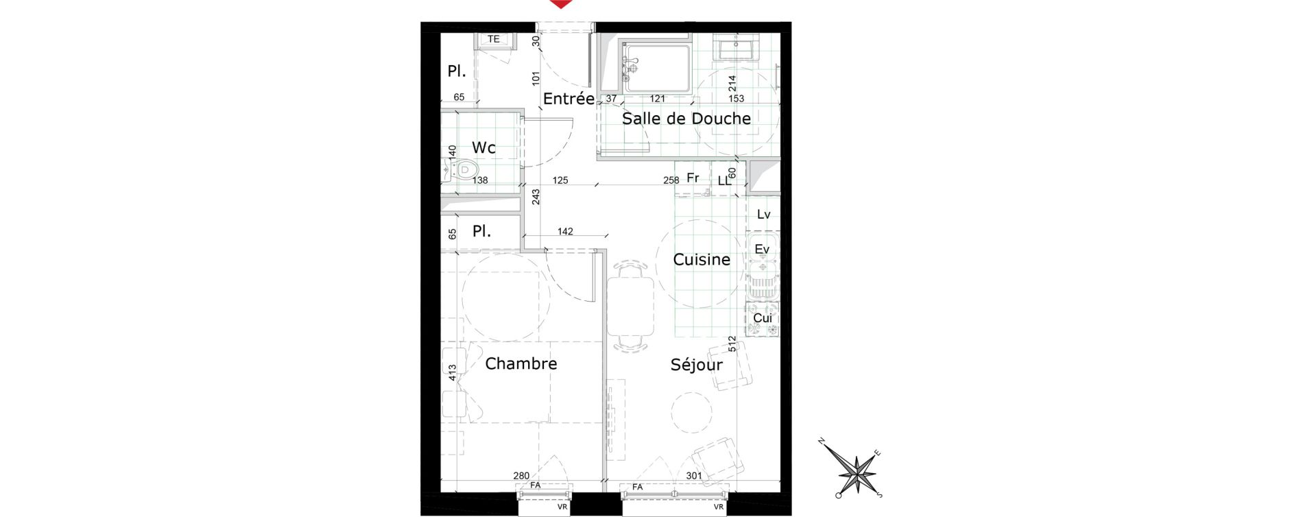 Appartement T2 de 44,11 m2 &agrave; Reims Courlancy