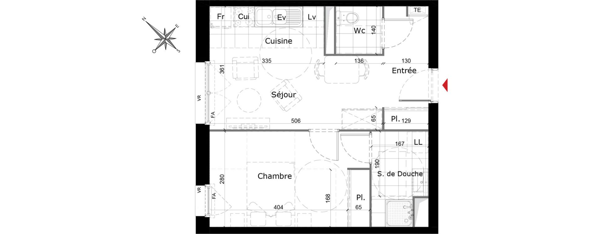 Appartement T2 de 39,77 m2 &agrave; Reims Courlancy
