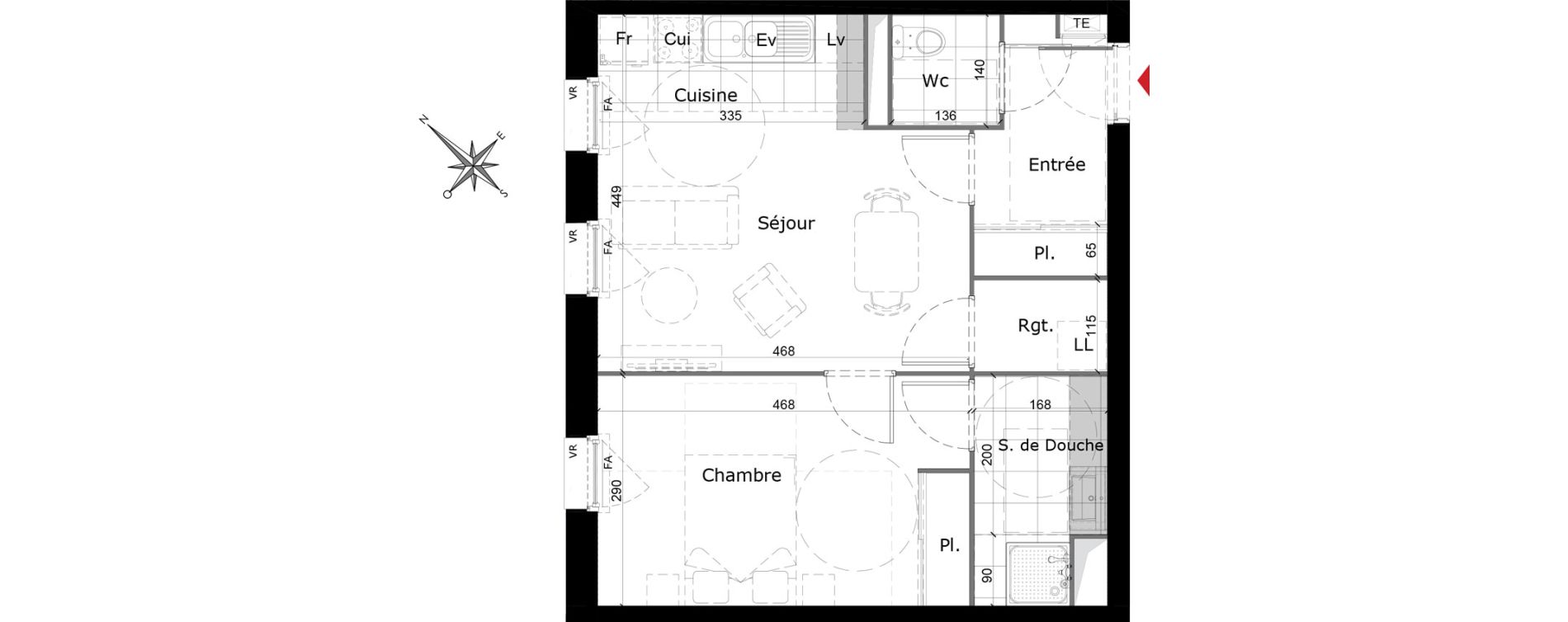 Appartement T2 de 47,86 m2 &agrave; Reims Courlancy