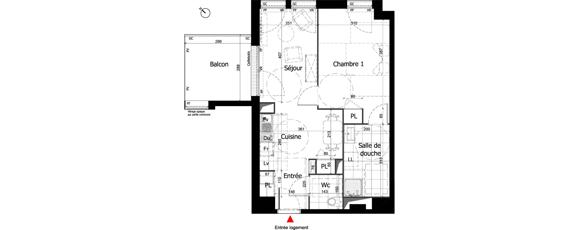 Appartement T2 de 46,21 m2 &agrave; Reims Courlancy