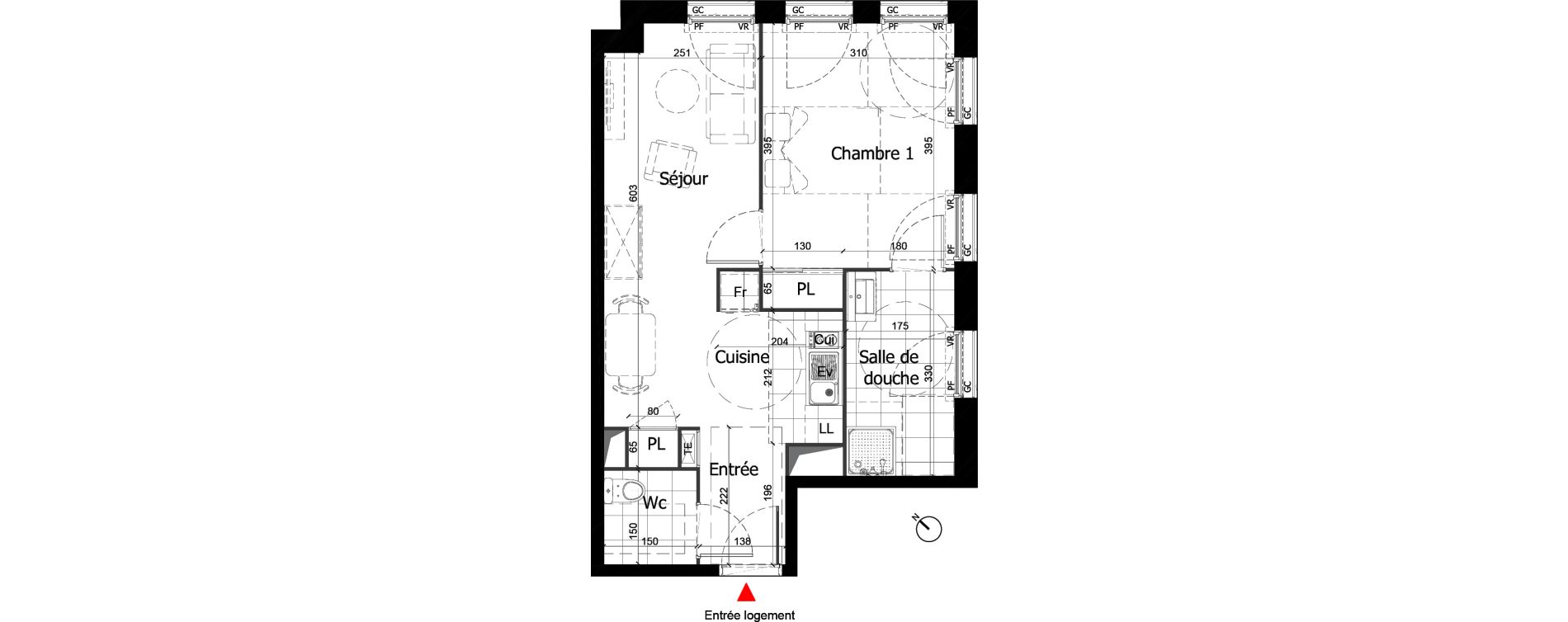 Appartement T2 de 43,63 m2 &agrave; Reims Courlancy