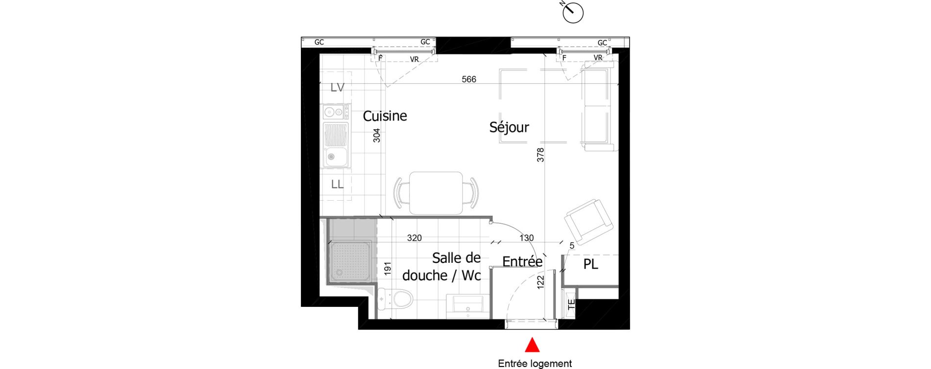 Appartement T1 de 26,46 m2 &agrave; Reims Courlancy