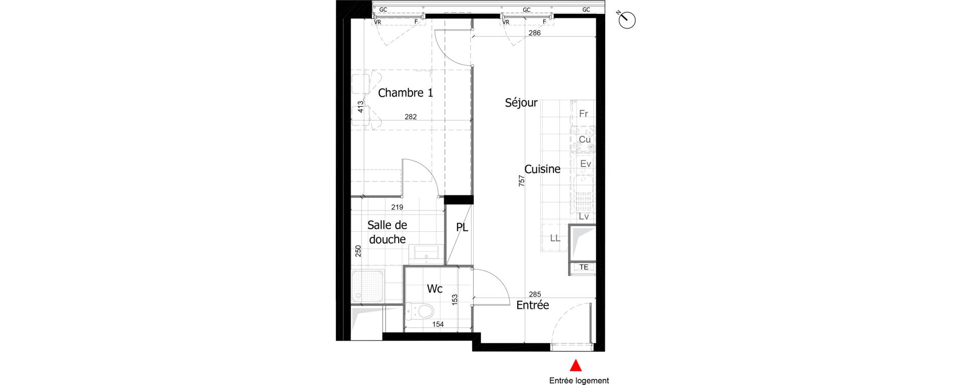 Appartement T2 de 40,47 m2 &agrave; Reims Courlancy