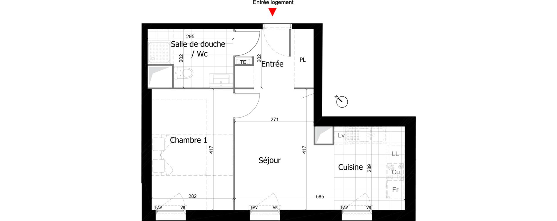 Appartement T2 de 42,42 m2 &agrave; Reims Courlancy