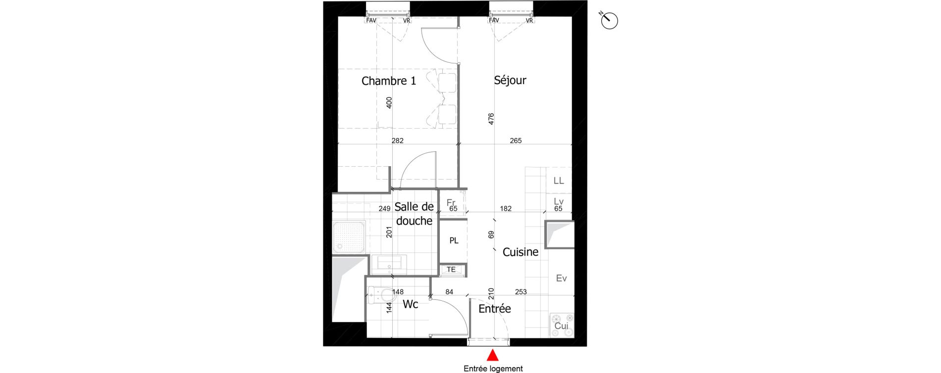 Appartement T2 de 39,68 m2 &agrave; Reims Courlancy