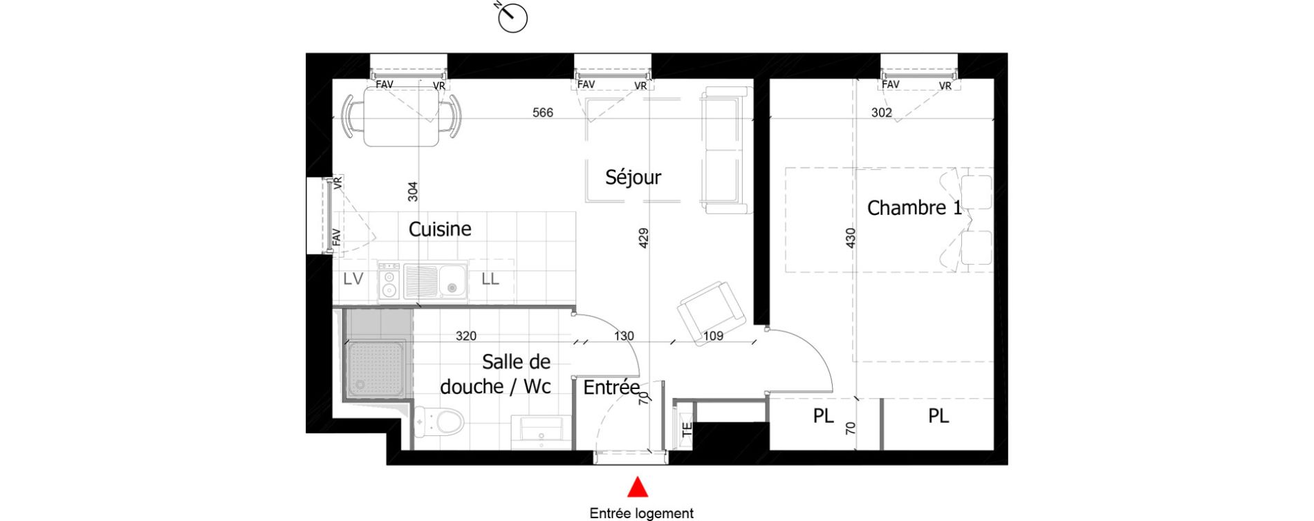 Appartement T2 de 41,50 m2 &agrave; Reims Courlancy