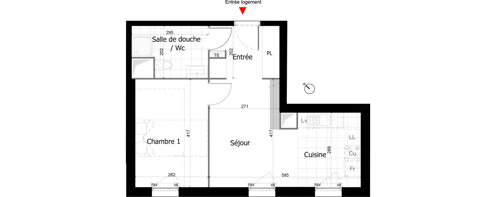 Appartement T2 de 42,42 m2 &agrave; Reims Courlancy