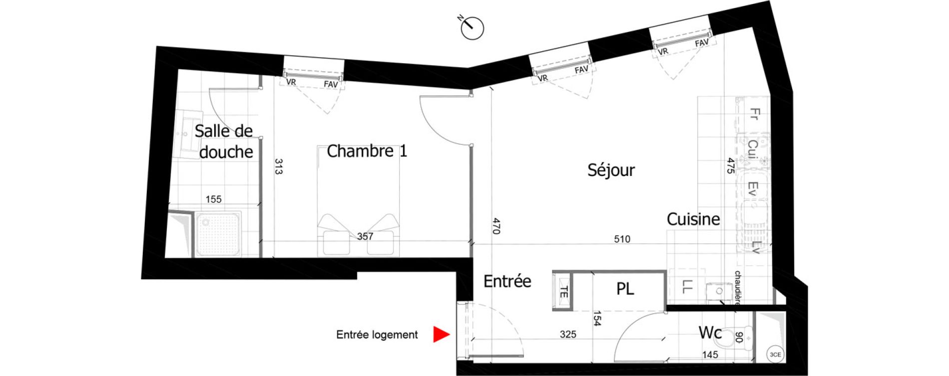 Appartement T2 de 40,99 m2 &agrave; Reims Courlancy