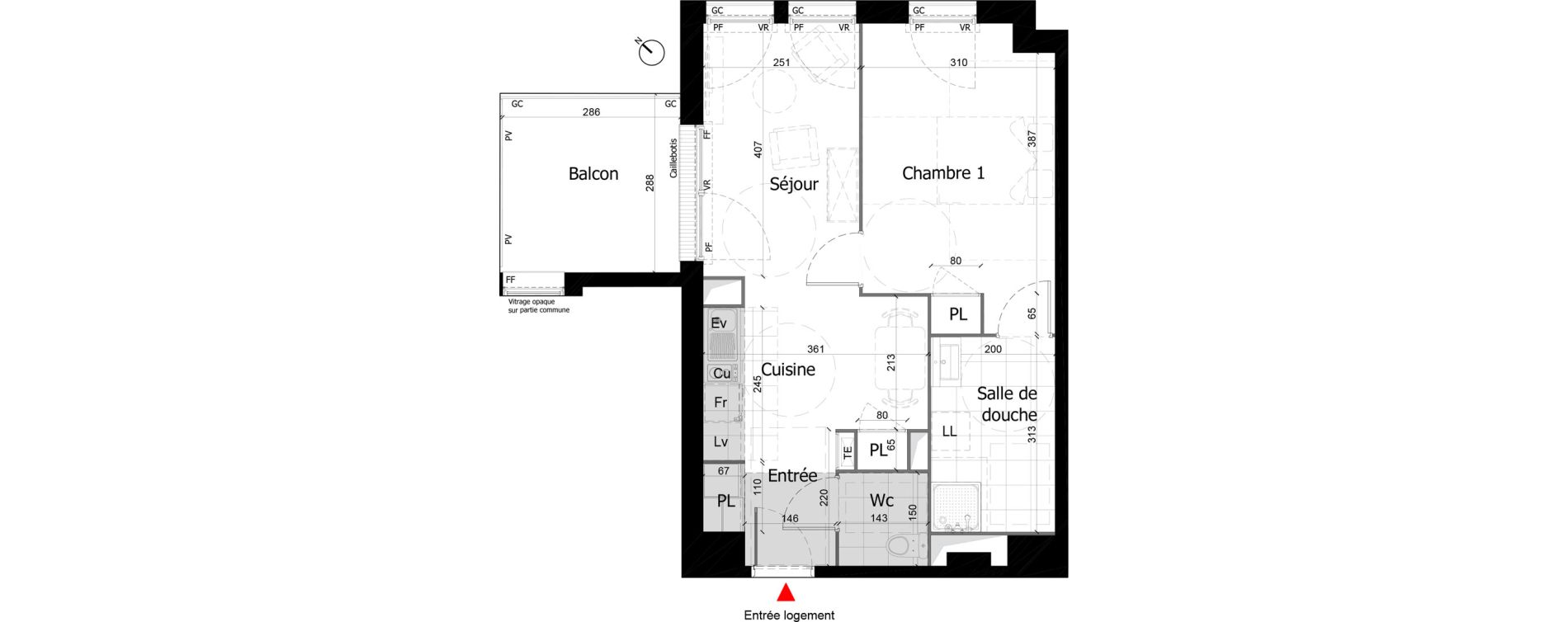 Appartement T2 de 46,21 m2 &agrave; Reims Courlancy