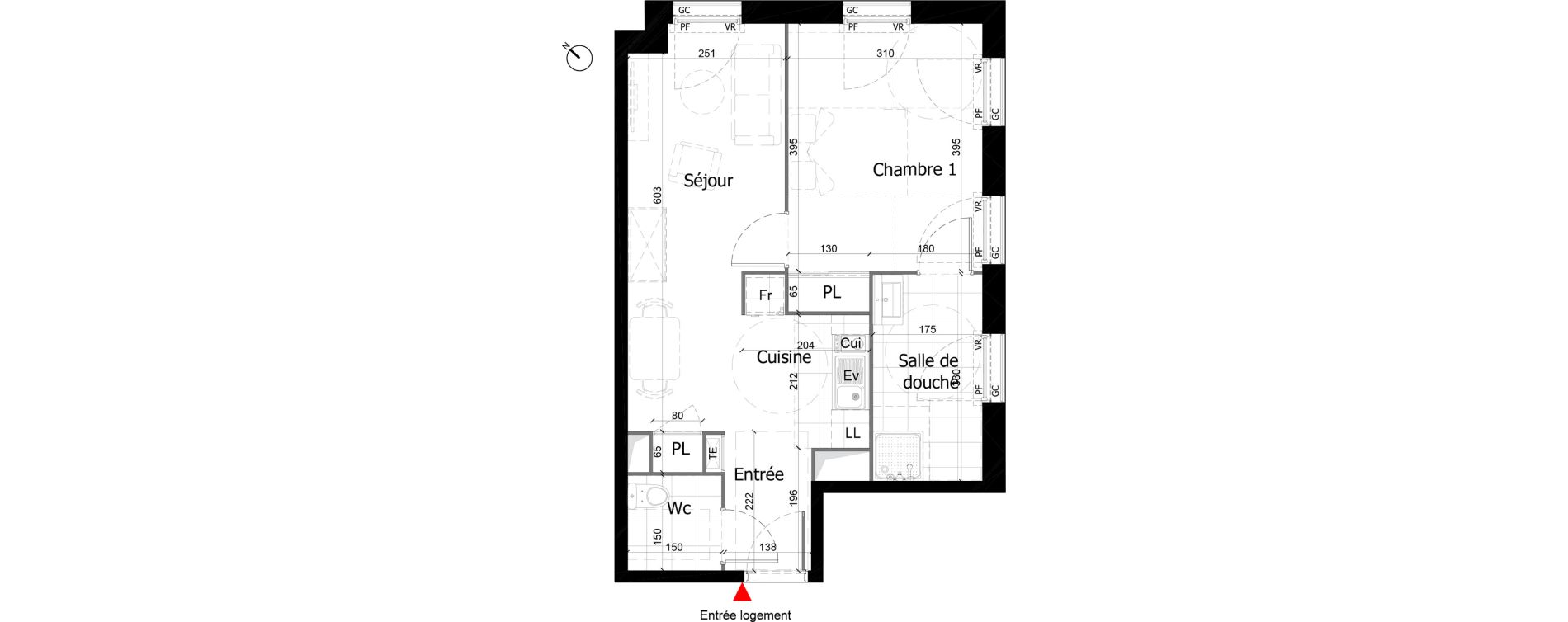 Appartement T2 de 43,63 m2 &agrave; Reims Courlancy