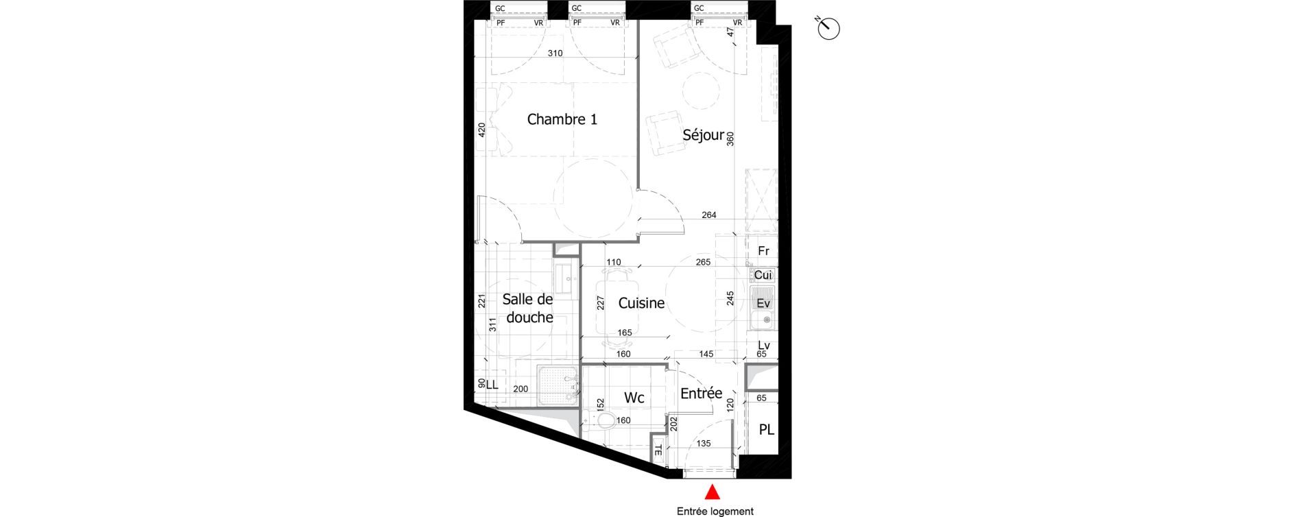Appartement T2 de 45,00 m2 &agrave; Reims Courlancy