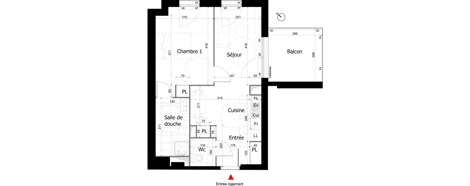 Appartement T2 de 45,50 m2 &agrave; Reims Courlancy