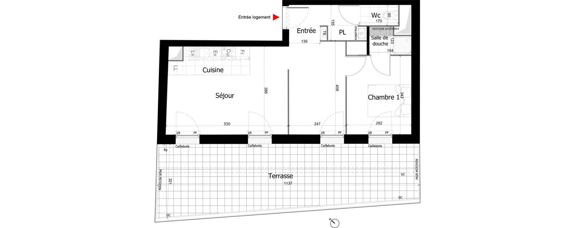 Appartement T2 de 47,96 m2 &agrave; Reims Courlancy