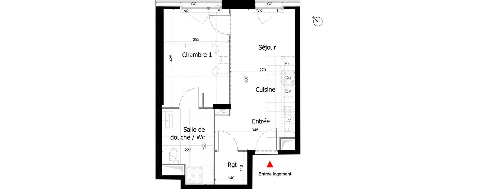 Appartement T2 de 38,05 m2 &agrave; Reims Courlancy