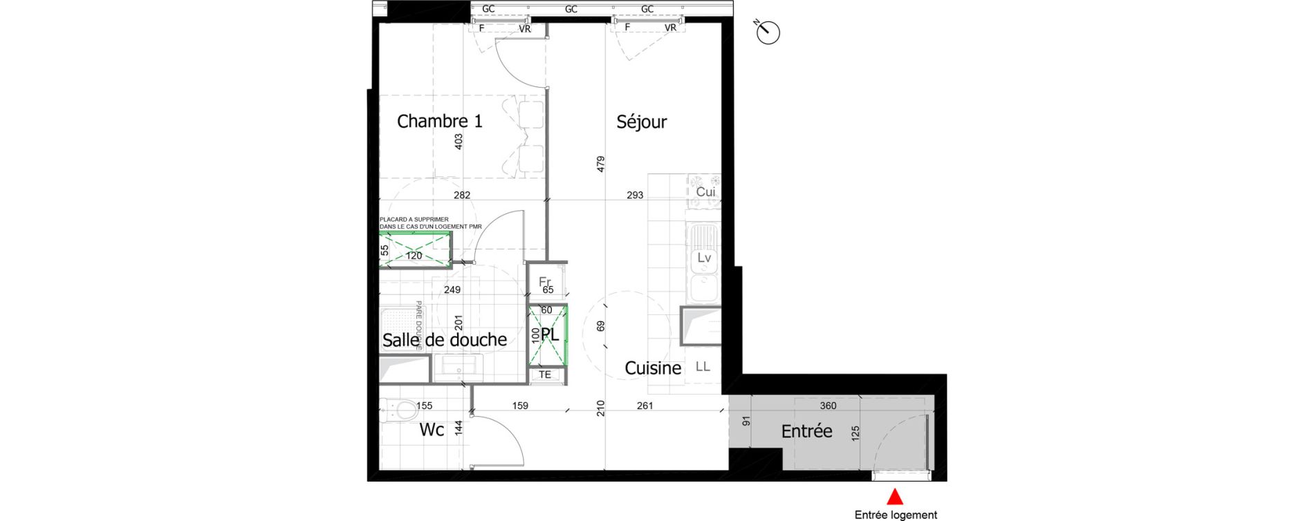 Appartement T2 de 46,58 m2 &agrave; Reims Courlancy