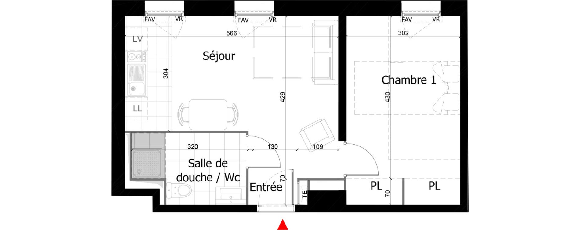 Appartement T2 de 41,50 m2 &agrave; Reims Courlancy