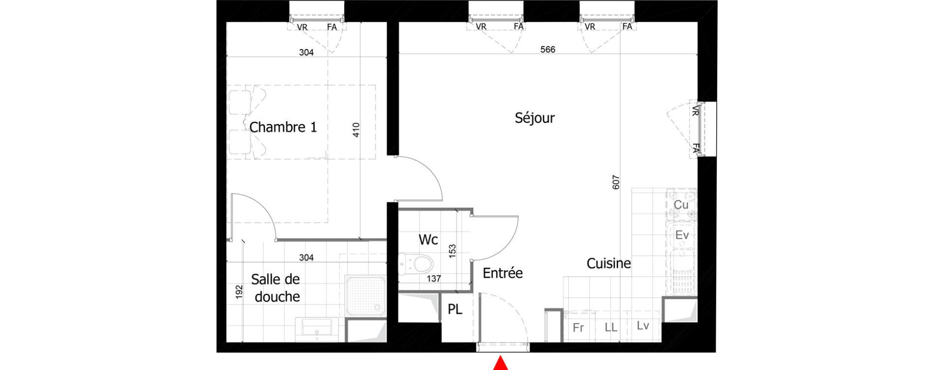 Appartement T2 de 50,63 m2 &agrave; Reims Courlancy