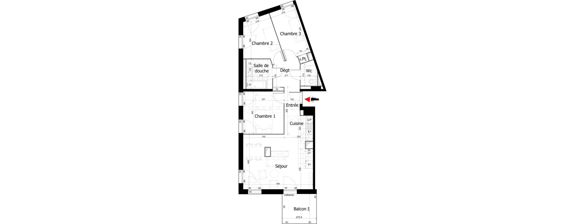 Appartement T4 de 72,57 m2 &agrave; Reims Courlancy