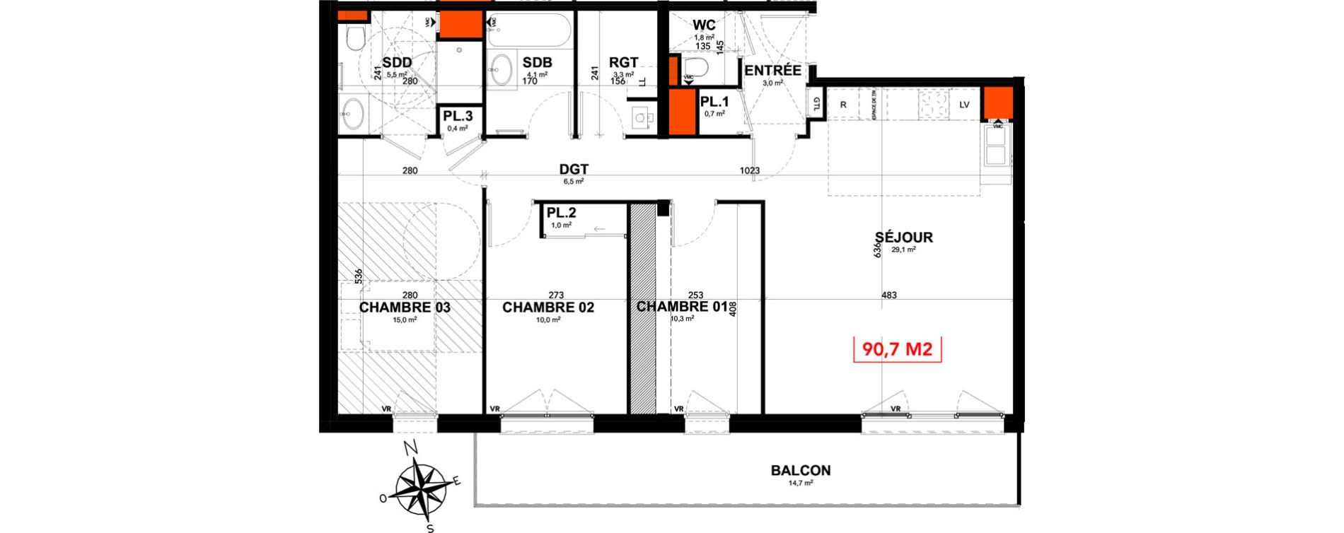 Appartement T4 de 90,70 m2 &agrave; Reims Clairmarais