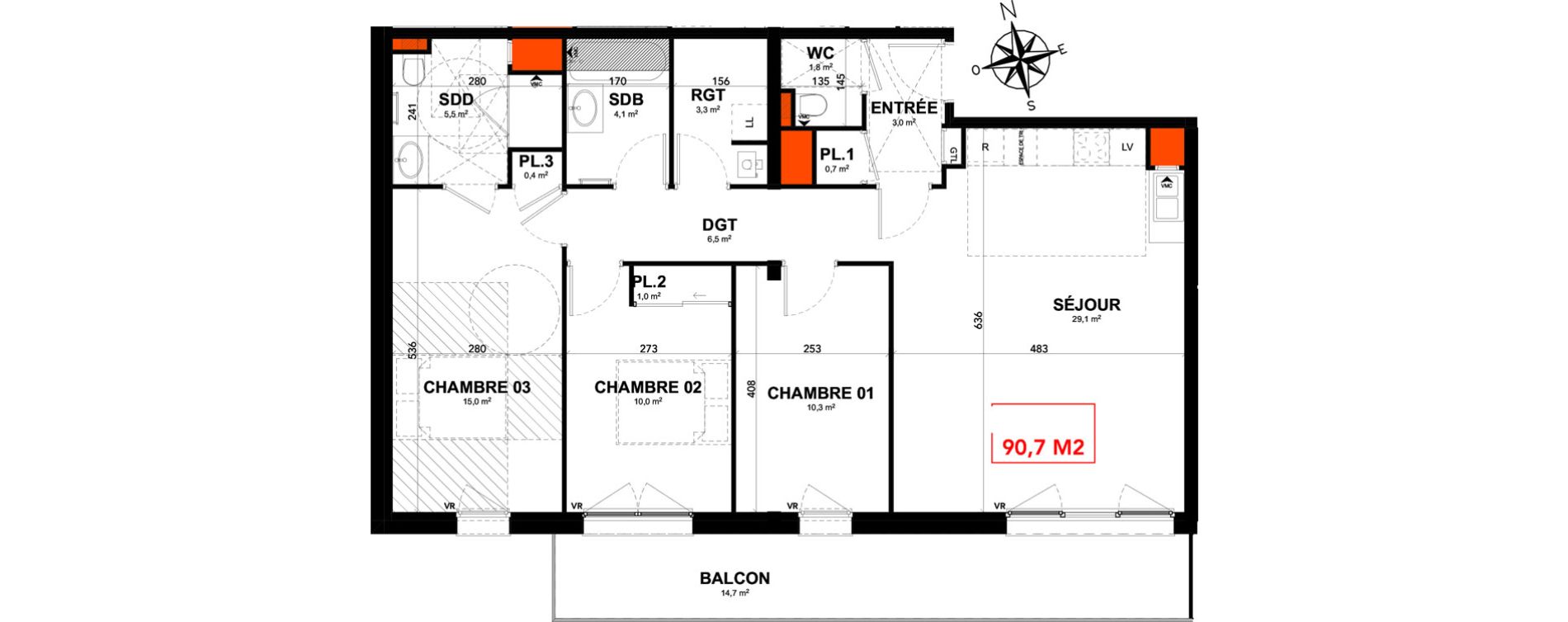 Appartement T4 de 90,70 m2 &agrave; Reims Clairmarais