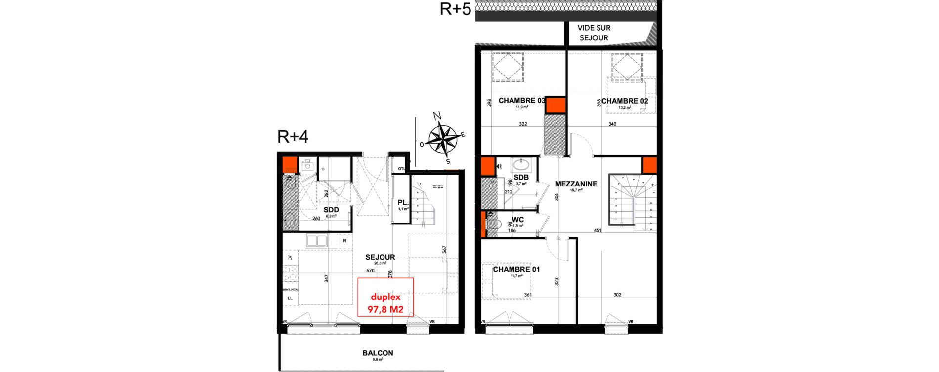 Duplex T4 de 97,80 m2 &agrave; Reims Clairmarais