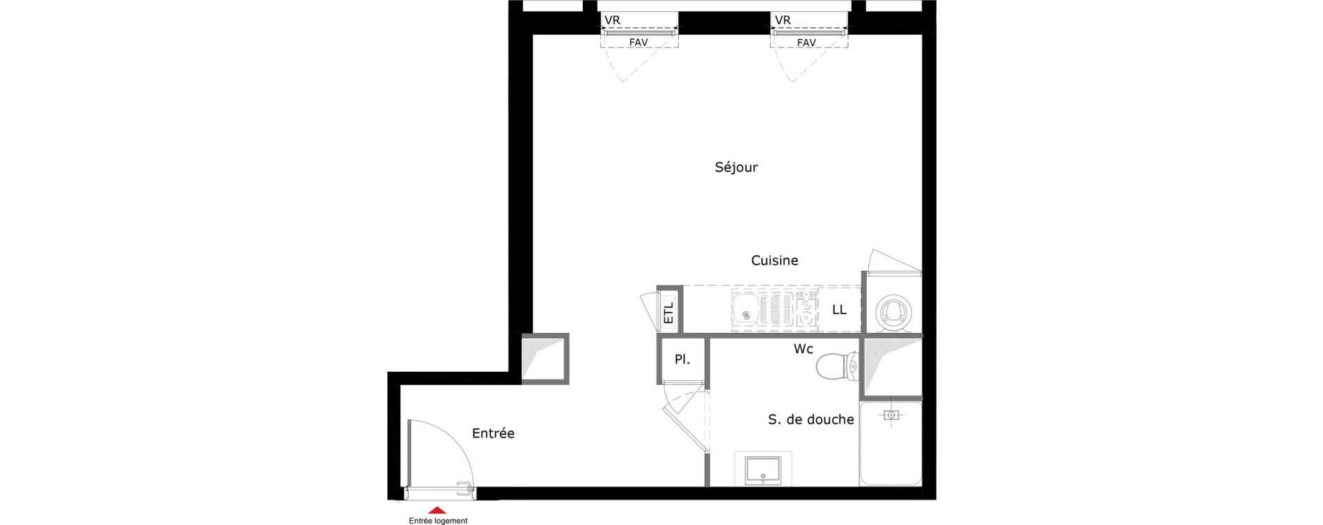 Appartement T1 bis de 35,55 m2 &agrave; Reims Boulingrin