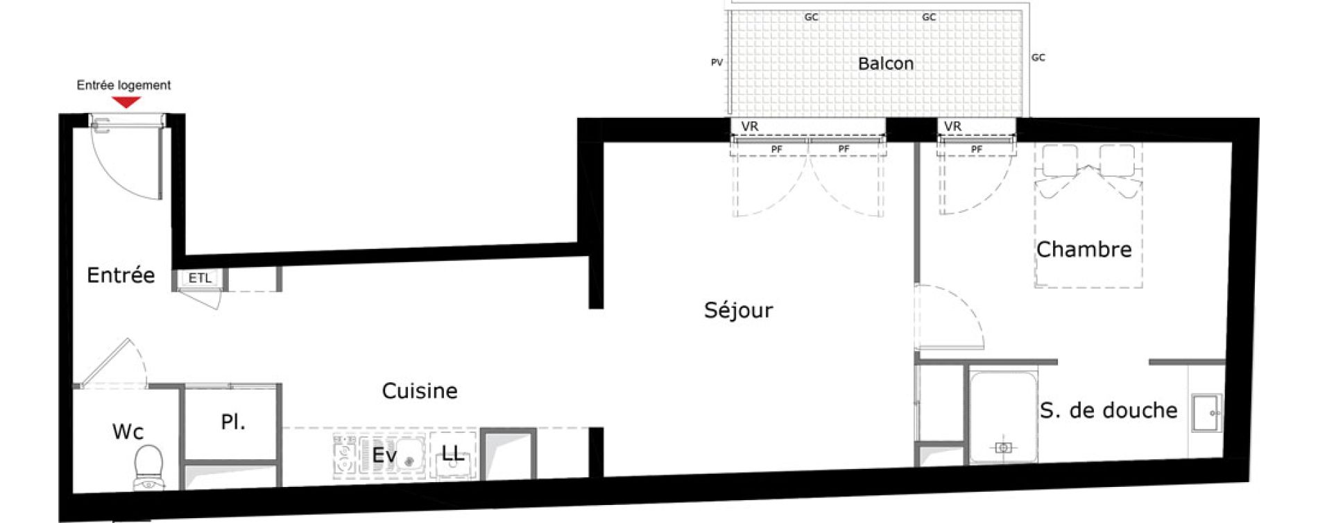 Appartement T2 de 54,72 m2 &agrave; Reims Boulingrin