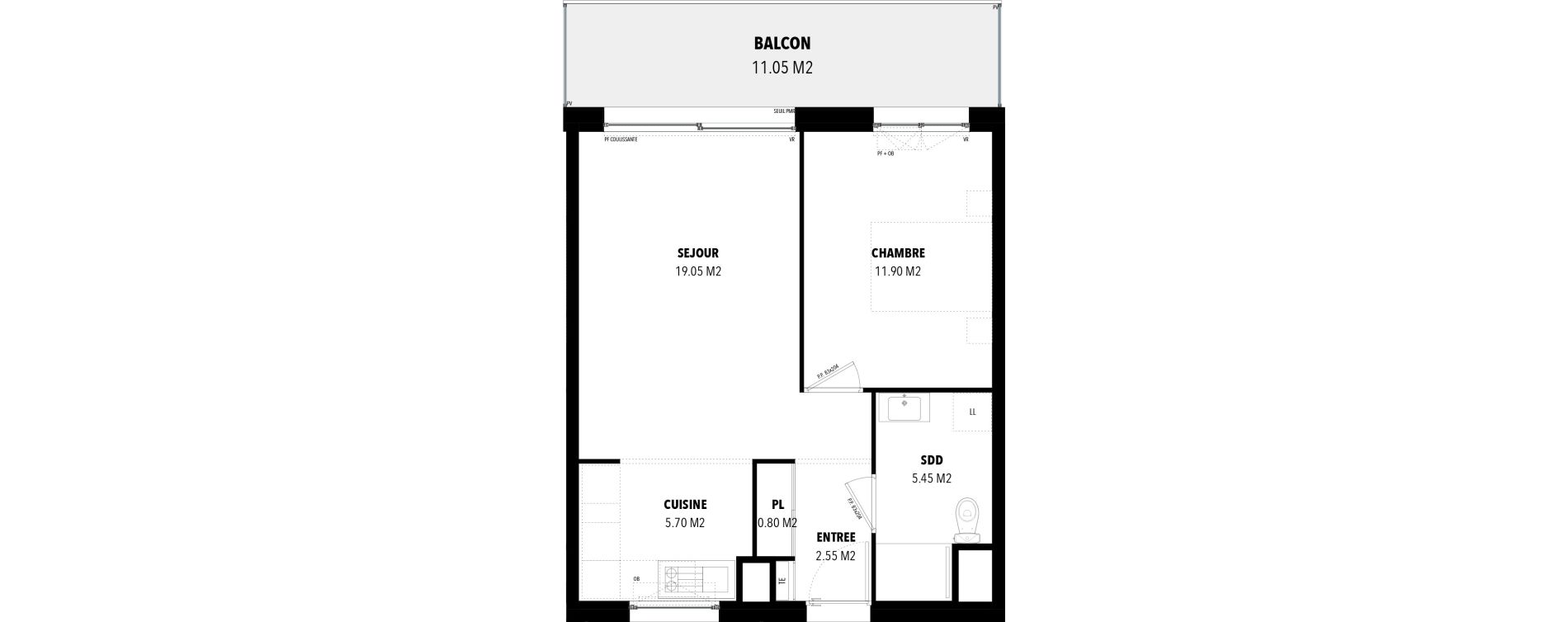 Appartement T2 de 45,45 m2 &agrave; Tinqueux Haubette