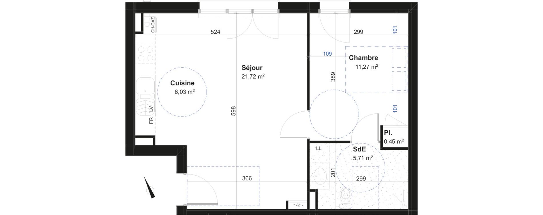 Appartement T2 de 45,18 m2 &agrave; Fl&eacute;ville-Devant-Nancy Centre
