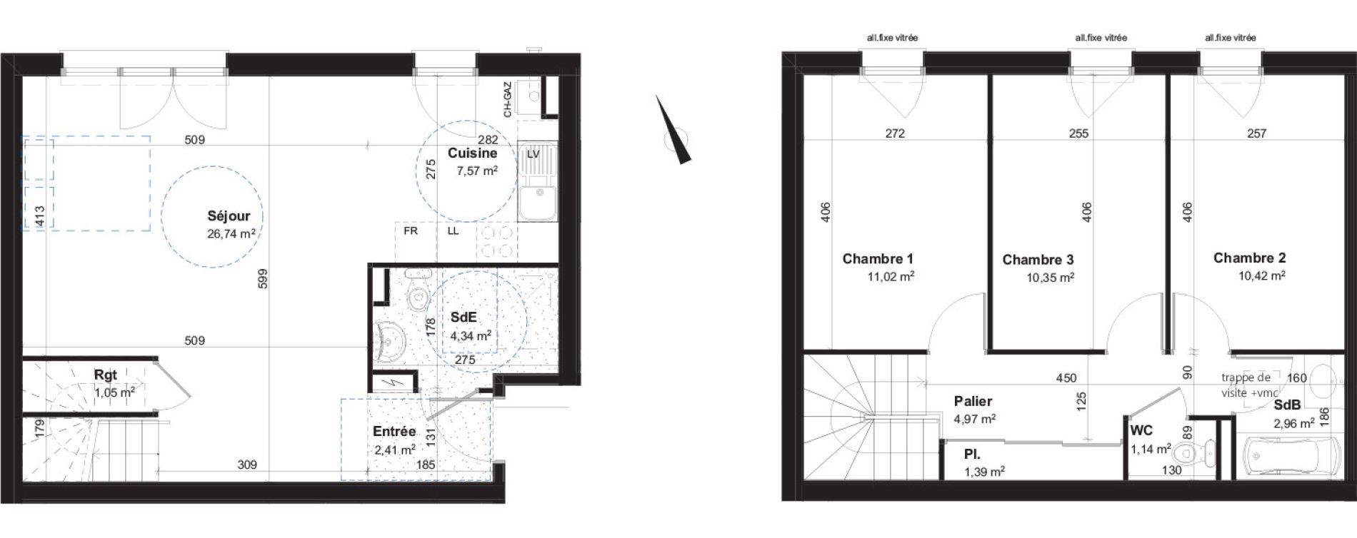 Duplex T4 de 84,36 m2 &agrave; Fl&eacute;ville-Devant-Nancy Centre