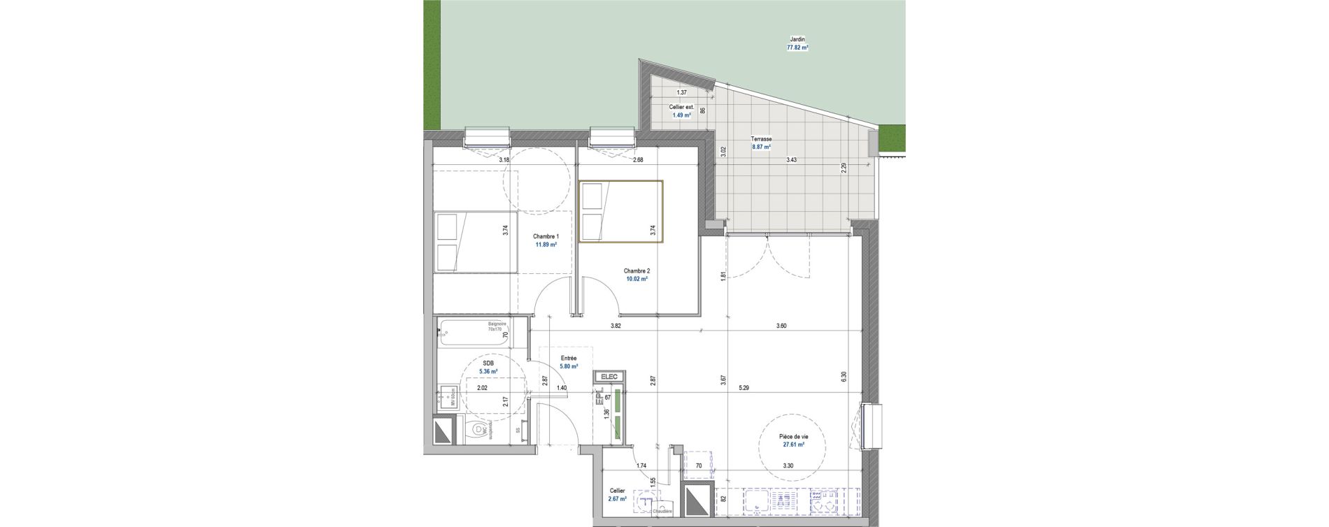 Appartement T3 de 63,88 m2 &agrave; Malz&eacute;ville Centre