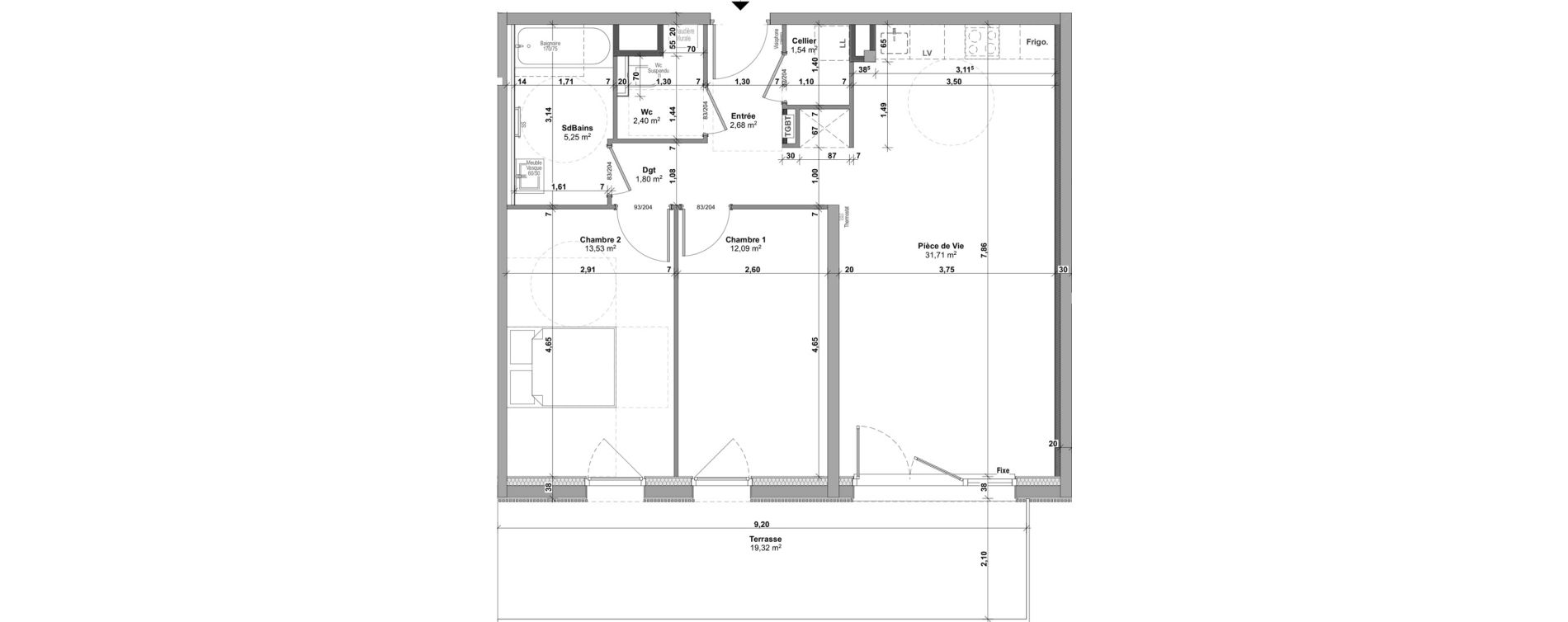 Appartement T3 de 71,00 m2 &agrave; Malz&eacute;ville Centre