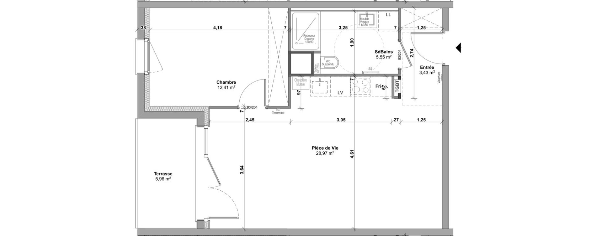 Appartement T2 de 50,36 m2 &agrave; Malz&eacute;ville Centre