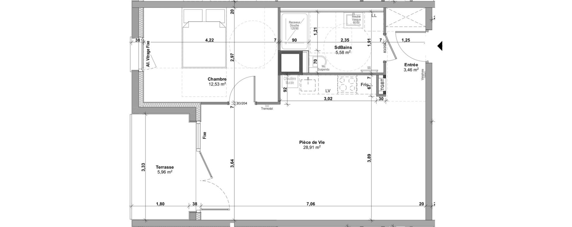 Appartement T2 de 50,48 m2 &agrave; Malz&eacute;ville Centre