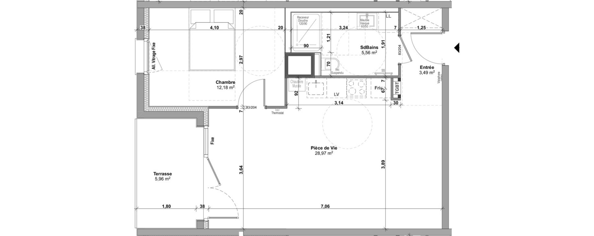 Appartement T2 de 50,20 m2 &agrave; Malz&eacute;ville Centre