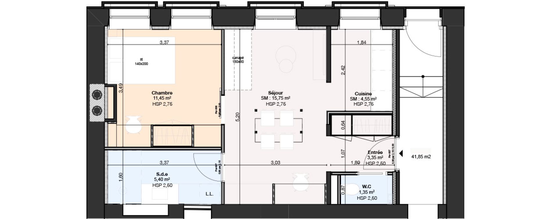 Appartement T2 de 41,85 m2 &agrave; Nancy Rives de meurthe