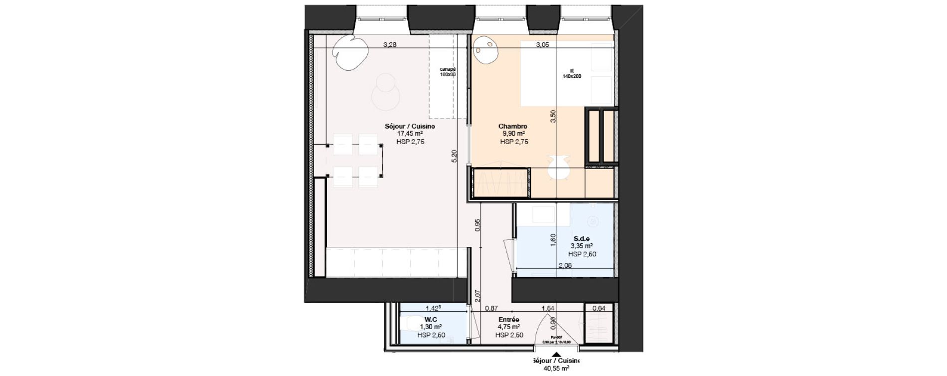 Appartement T2 de 36,55 m2 &agrave; Nancy Rives de meurthe