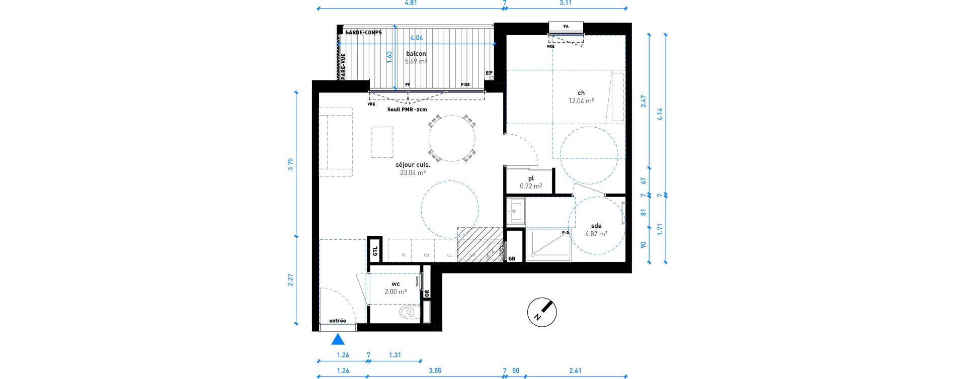 Appartement T2 de 42,67 m2 &agrave; Nancy Haussonville