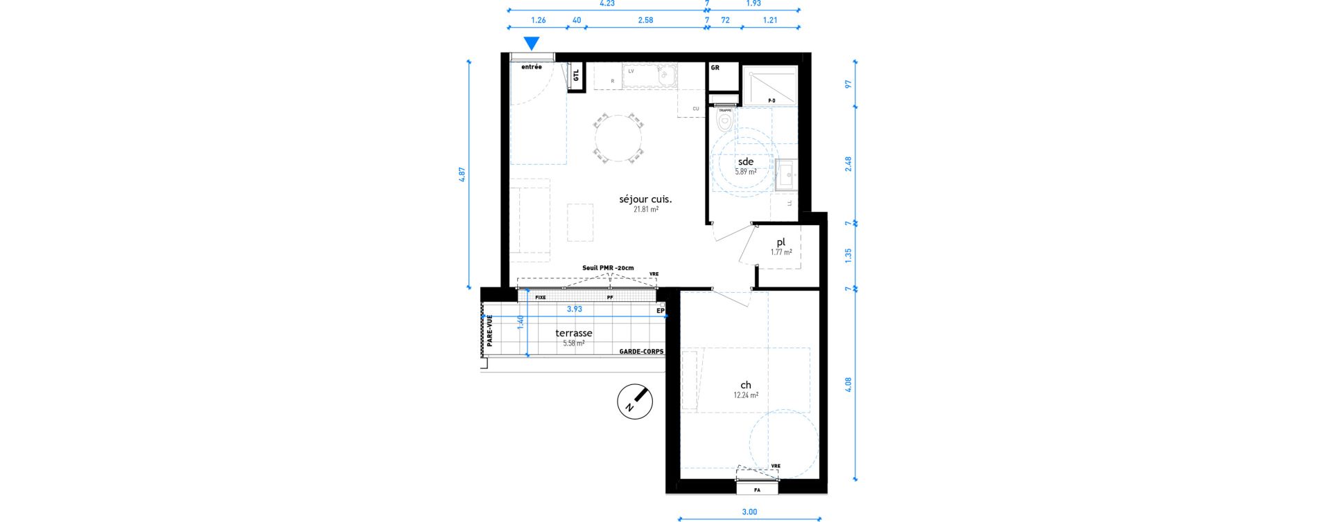 Appartement T2 de 41,70 m2 &agrave; Nancy Haussonville