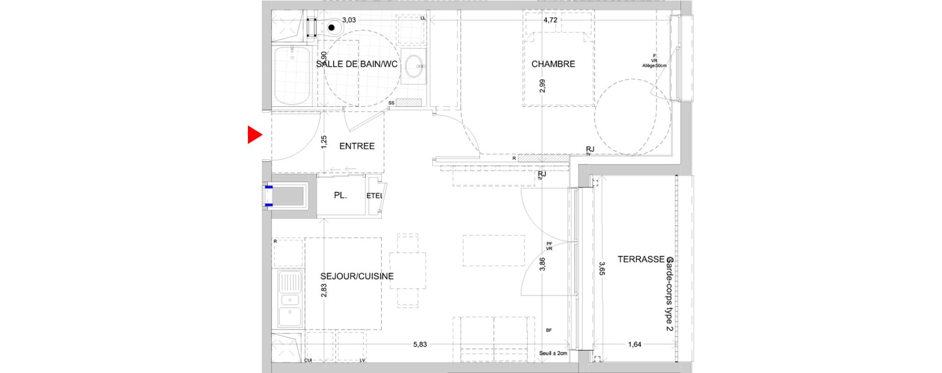 Appartement T2 de 43,17 m2 &agrave; Nancy Buth&eacute;gnemont