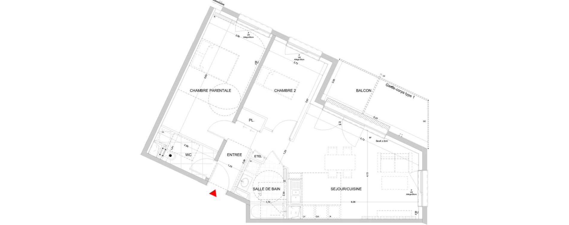 Appartement T3 de 67,64 m2 &agrave; Nancy Buth&eacute;gnemont