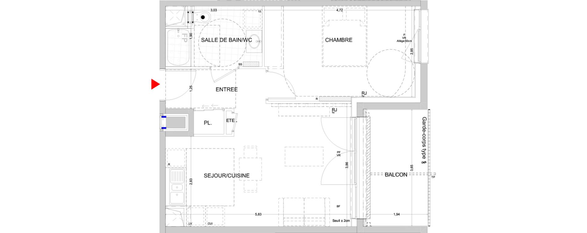 Appartement T2 de 42,48 m2 &agrave; Nancy Buth&eacute;gnemont