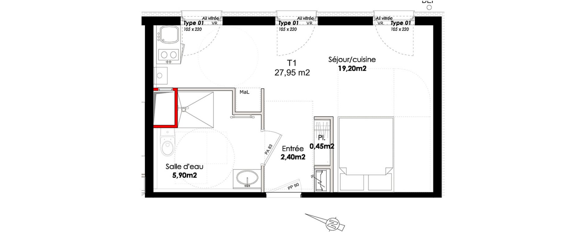 Appartement T1 de 27,00 m2 &agrave; Nancy Rives de meurthe