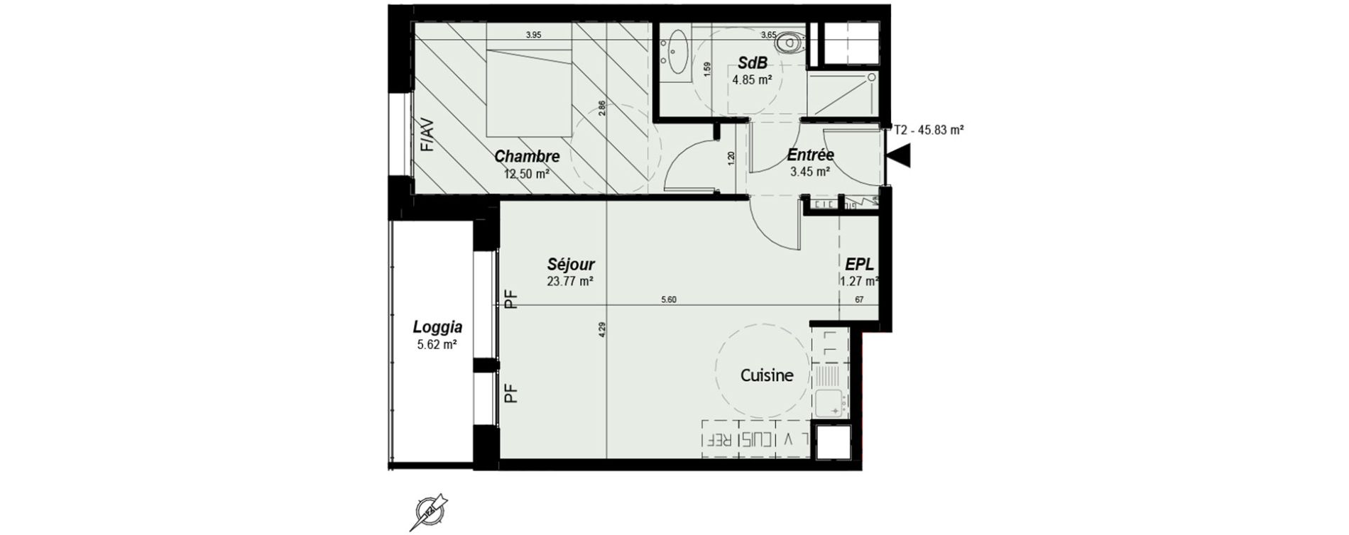 Appartement T2 de 45,83 m2 &agrave; Nancy Grand coeur