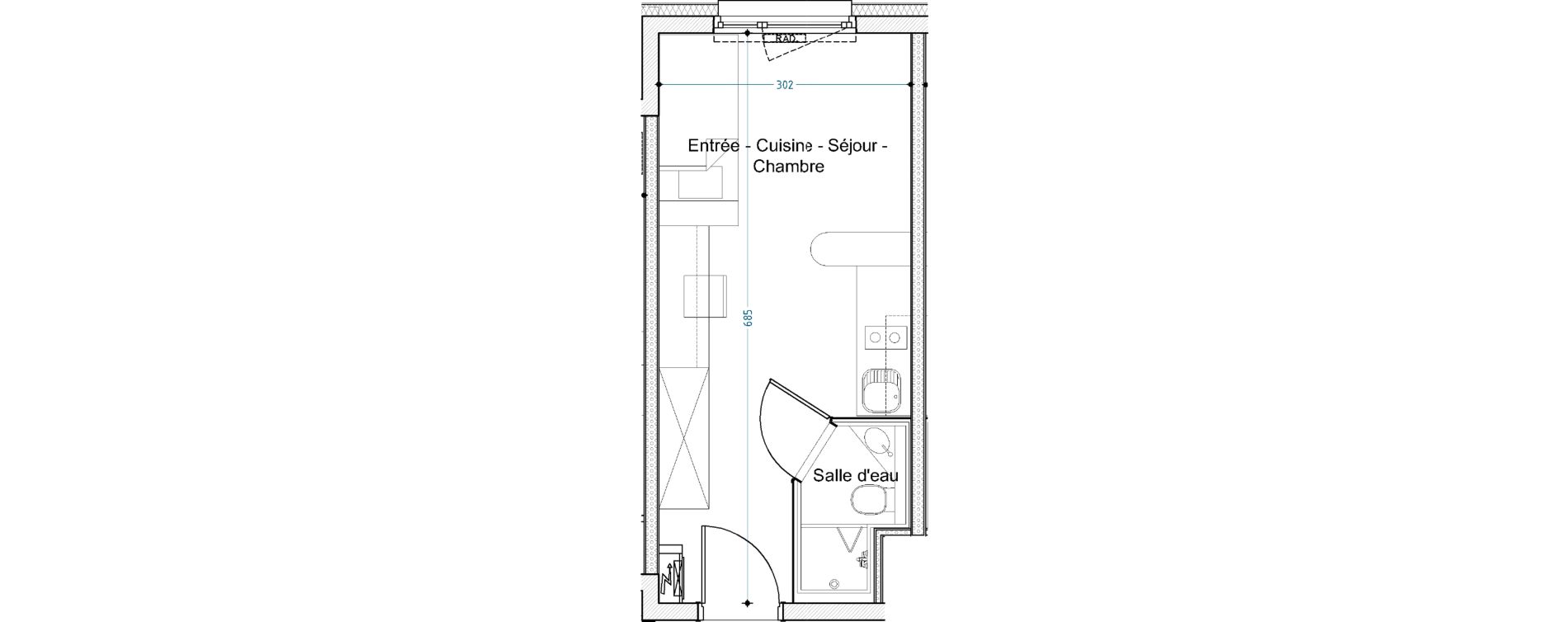 Appartement T1 meubl&eacute; de 19,31 m2 &agrave; Vand&oelig;uvre-L&egrave;s-Nancy Tourtel