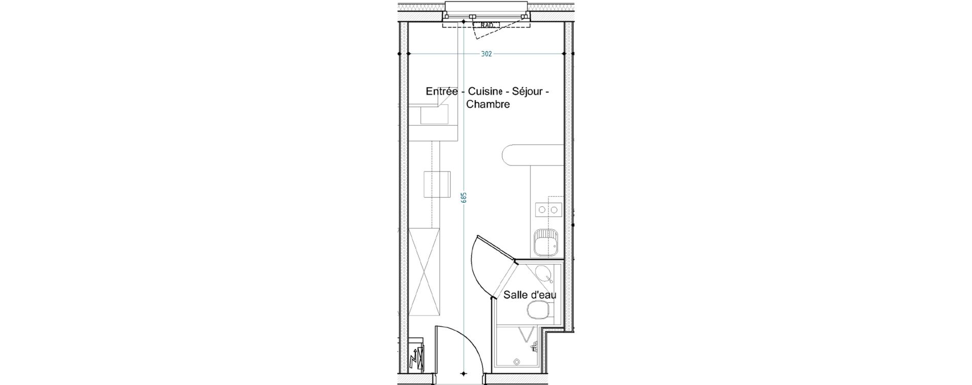 Appartement T1 meubl&eacute; de 19,31 m2 &agrave; Vand&oelig;uvre-L&egrave;s-Nancy Tourtel
