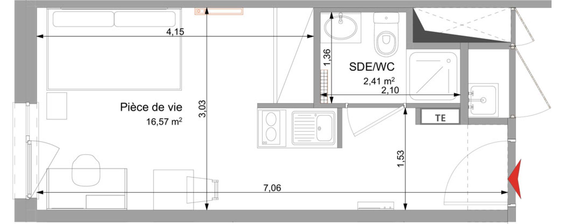 Appartement T1 meubl&eacute; de 18,98 m2 &agrave; Vand&oelig;uvre-L&egrave;s-Nancy Technopole nancy brabois