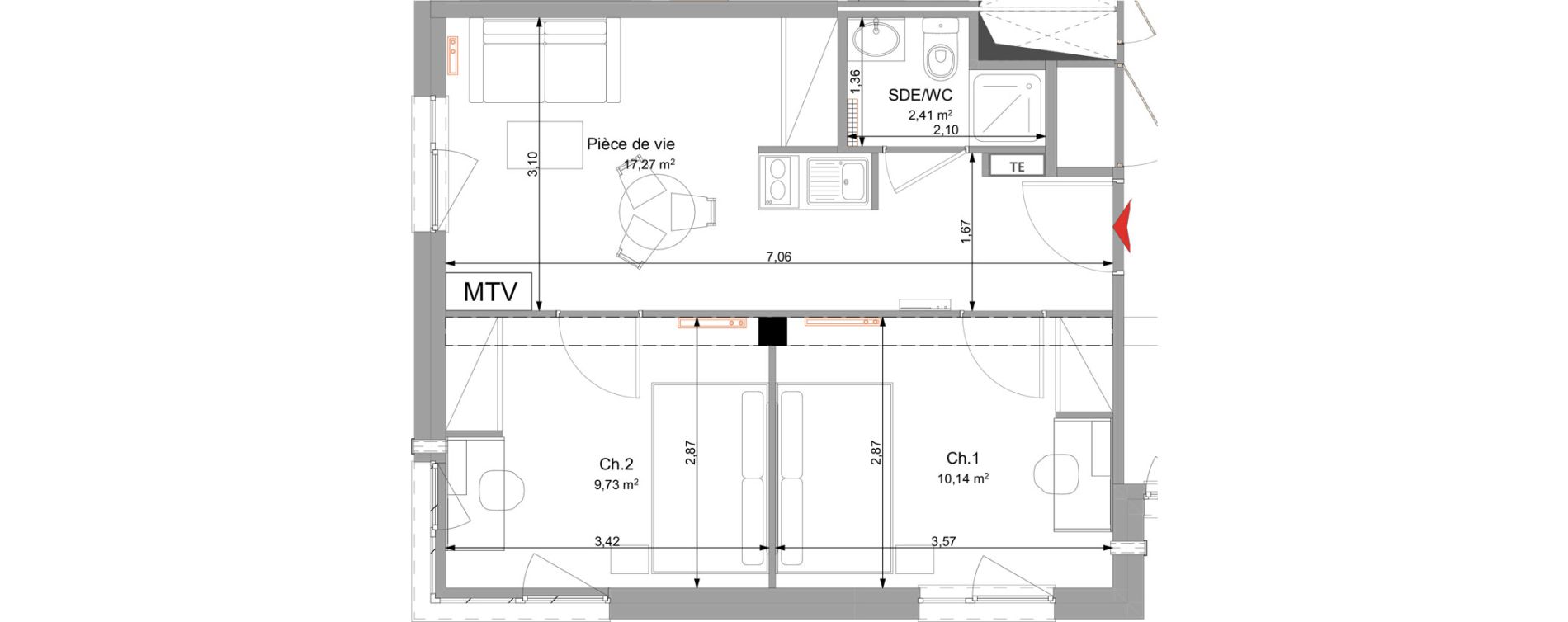 Appartement T3 meubl&eacute; de 39,55 m2 &agrave; Vand&oelig;uvre-L&egrave;s-Nancy Technopole nancy brabois