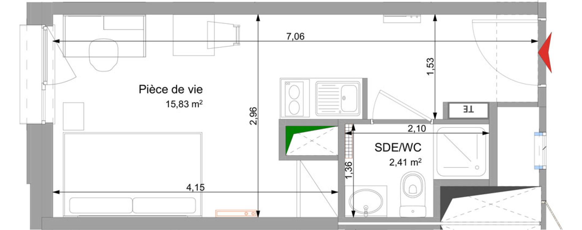 Appartement T1 meubl&eacute; de 18,24 m2 &agrave; Vand&oelig;uvre-L&egrave;s-Nancy Technopole nancy brabois